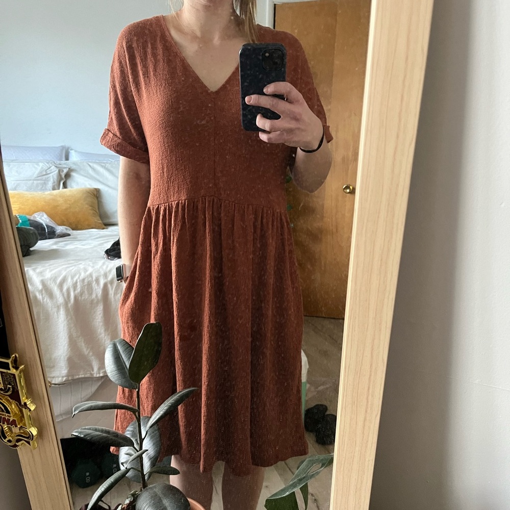 UpWest Rust Babydoll Dress With Pockets - size XS
